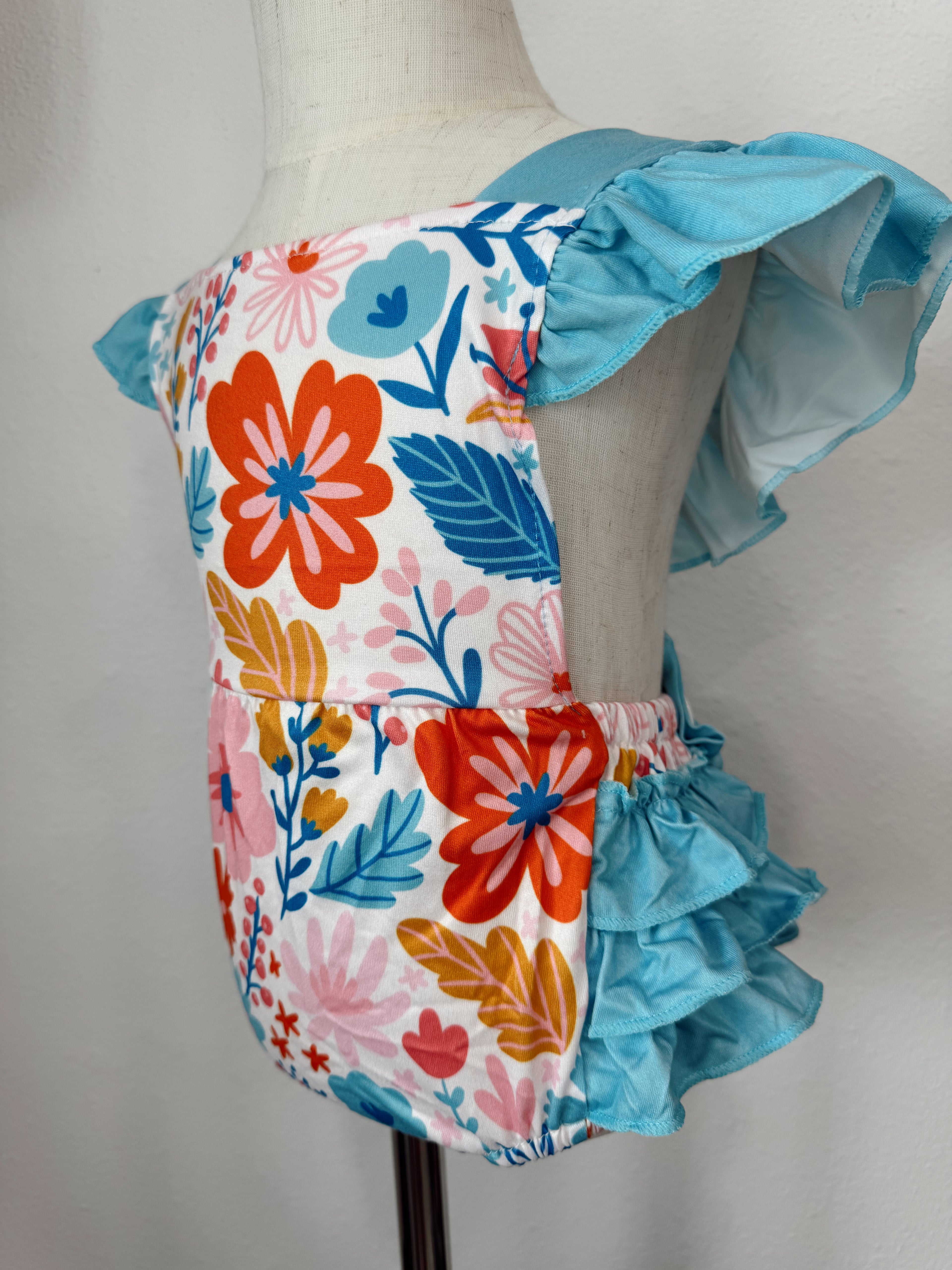 Floral Ruffle Romper with Snaps