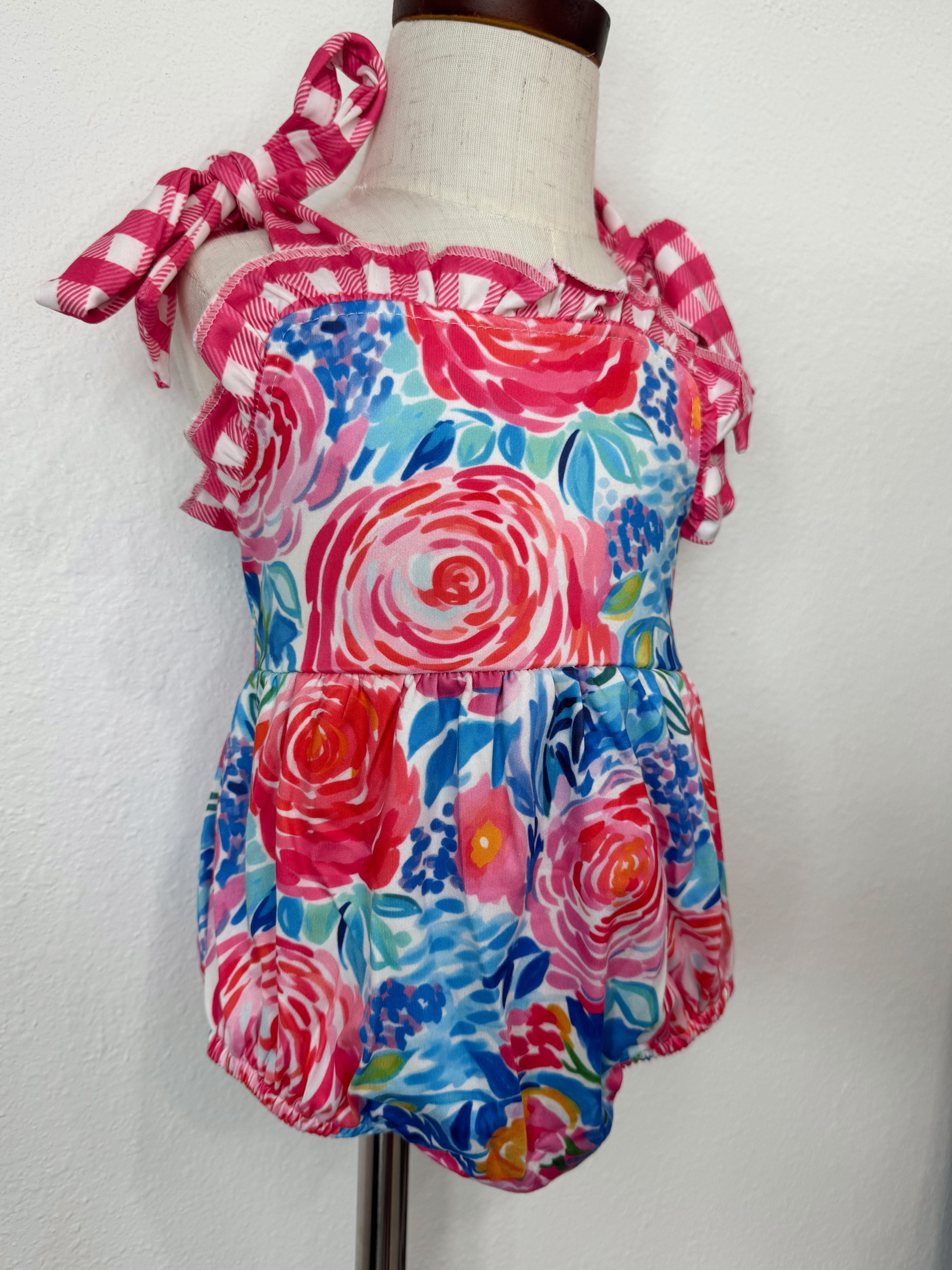 Floral Tie Strap Romper With Snaps
