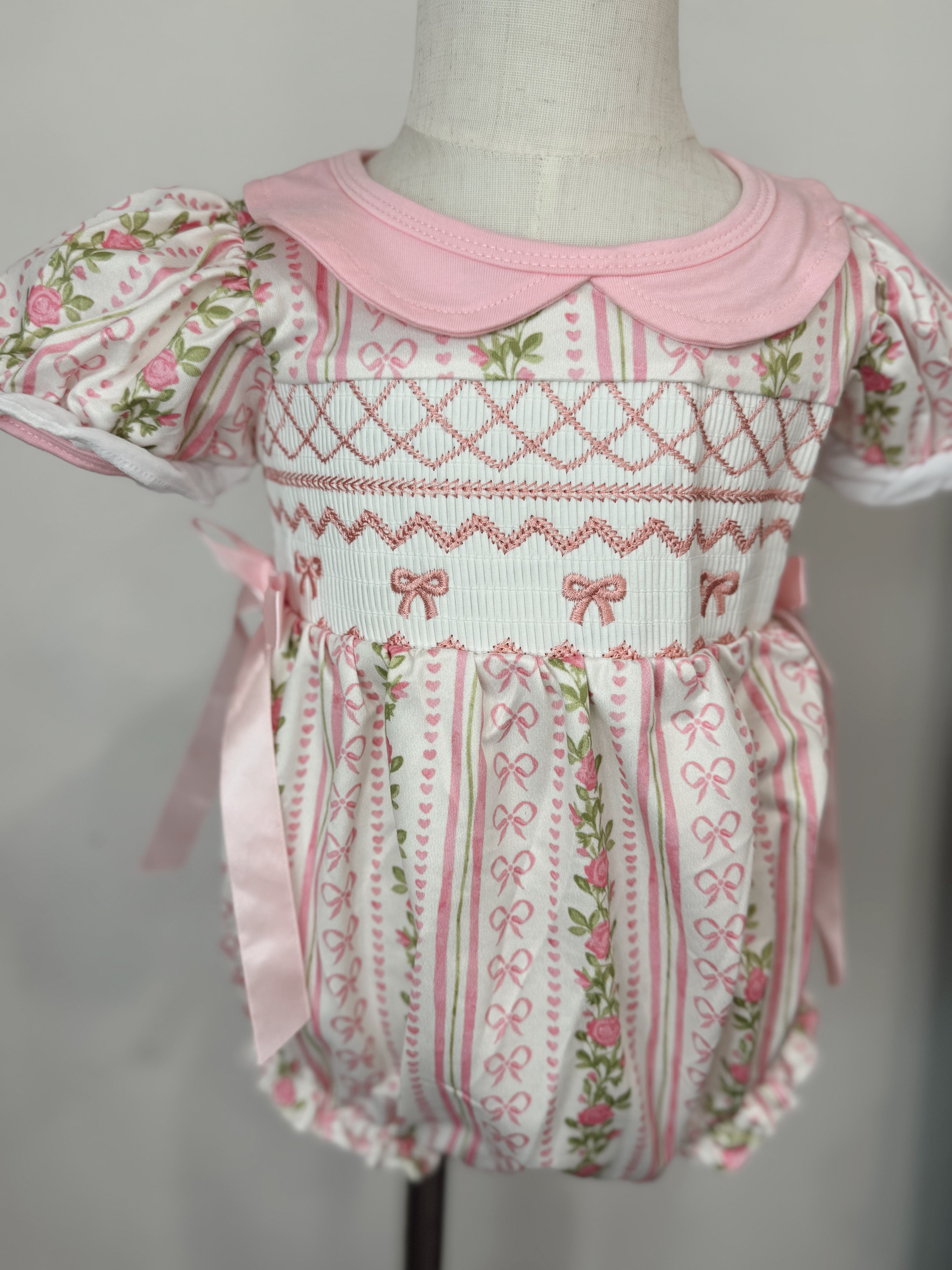 Bow Smocked Bubble with Snaps