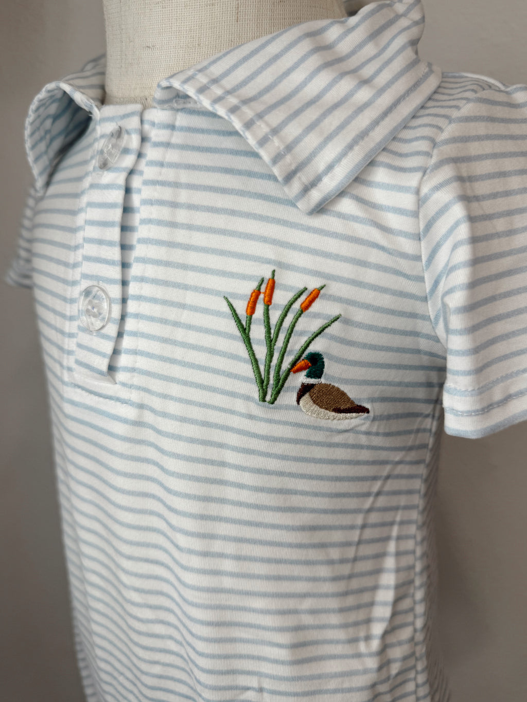 Stripe Embroidered Duck Romper with Snaps