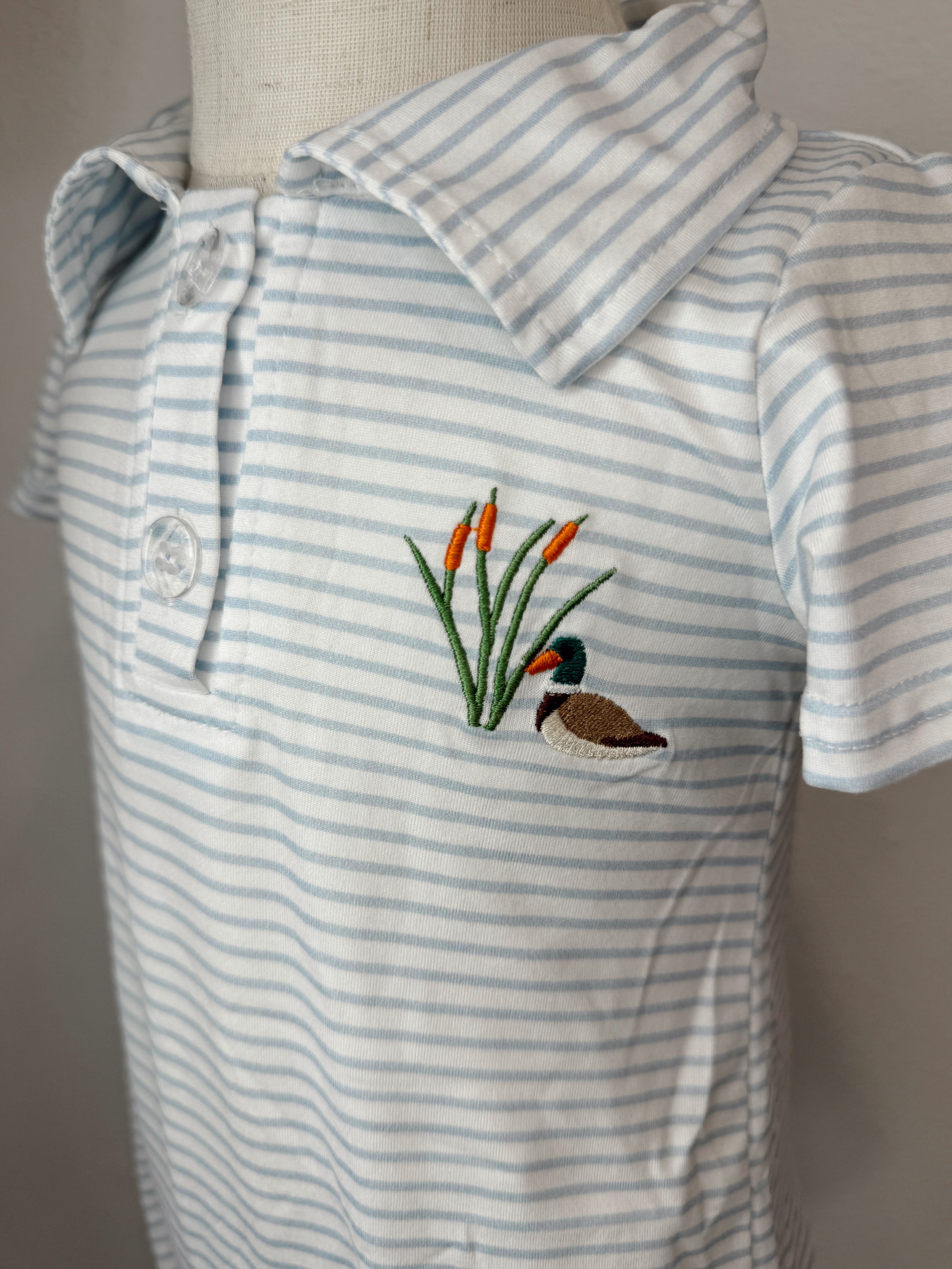 Stripe Embroidered Duck Romper with Snaps