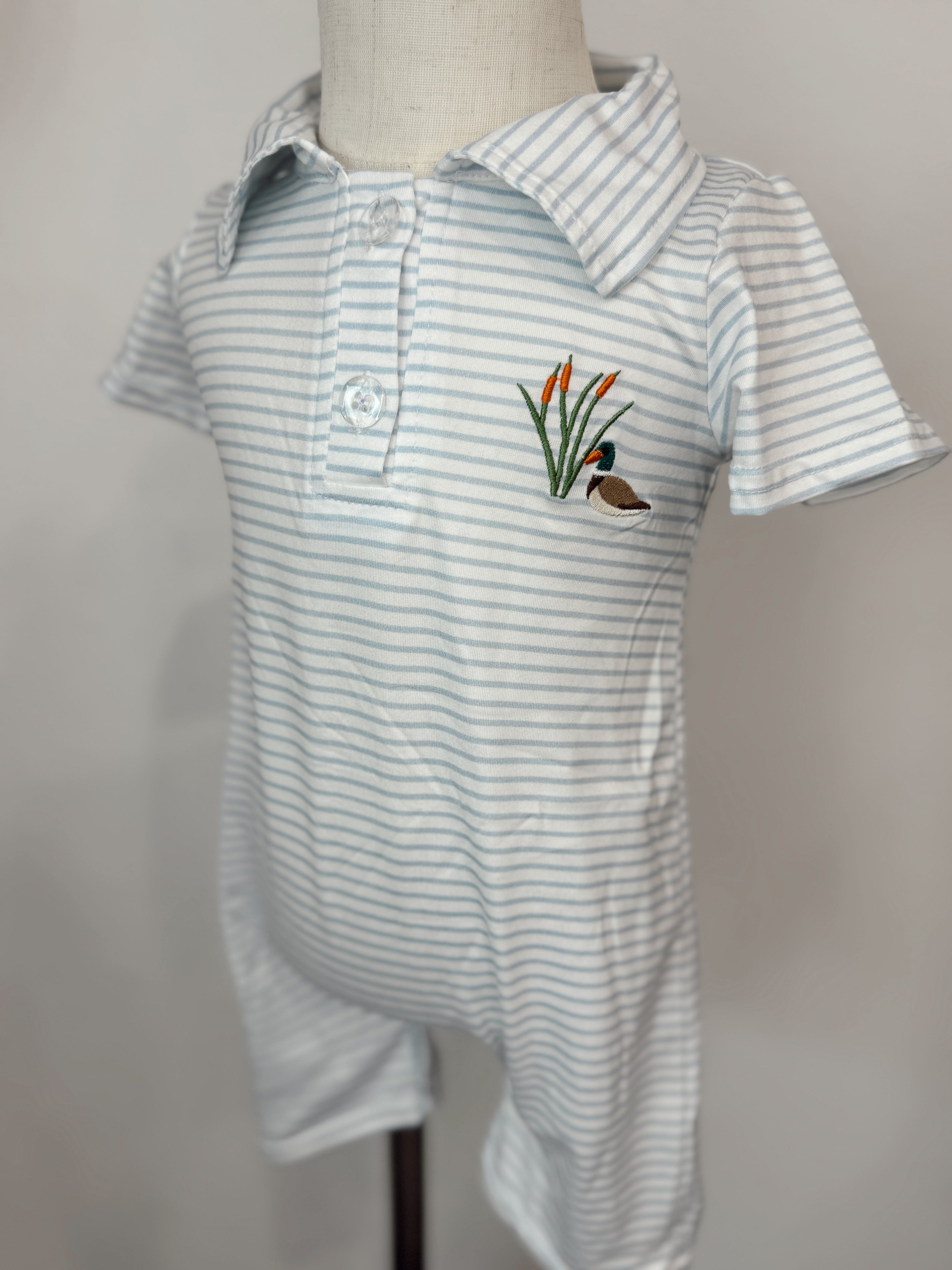Stripe Embroidered Duck Romper with Snaps