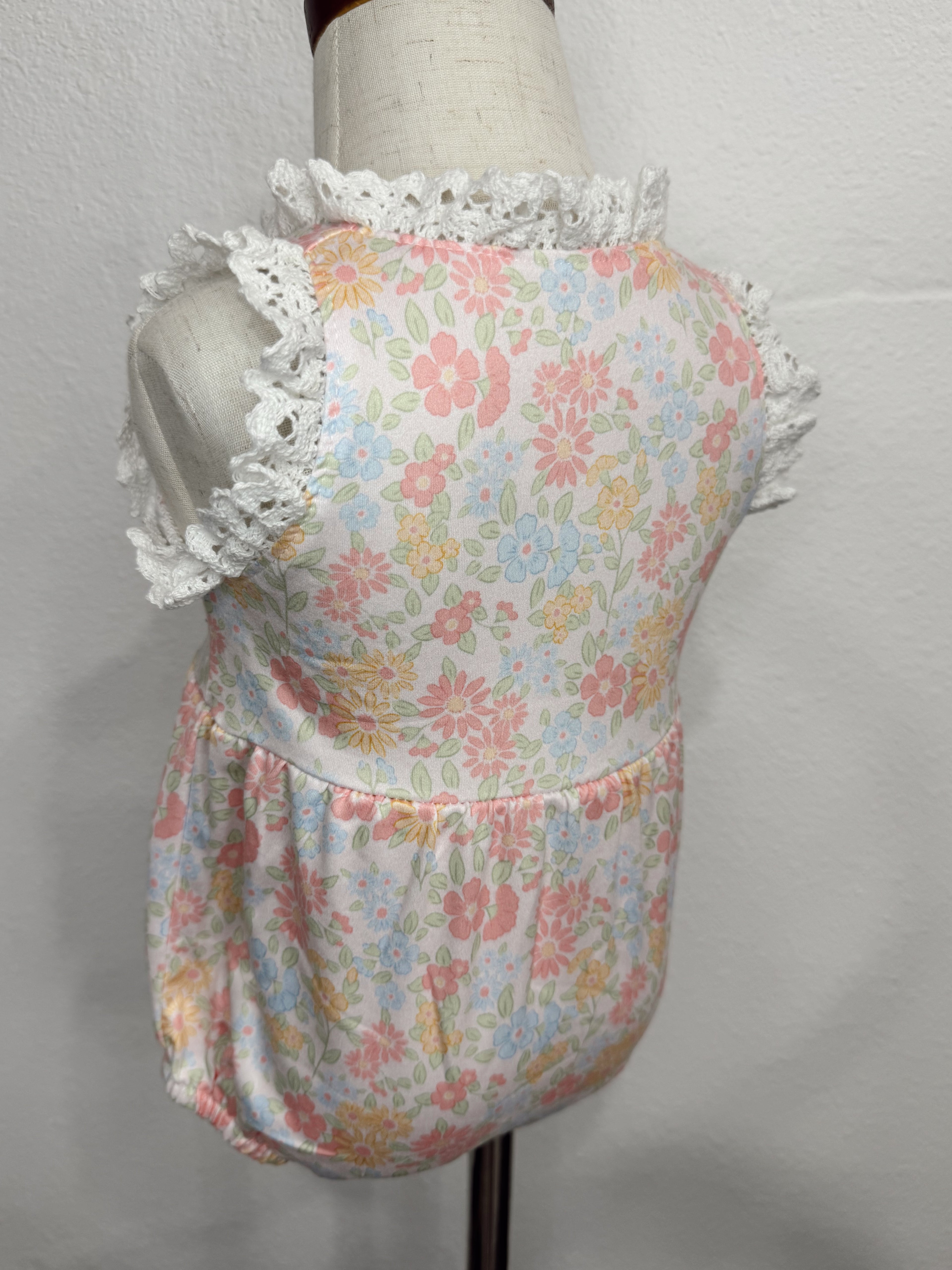 Floral and Lace Bubble Romper with Button Straps and Snaps