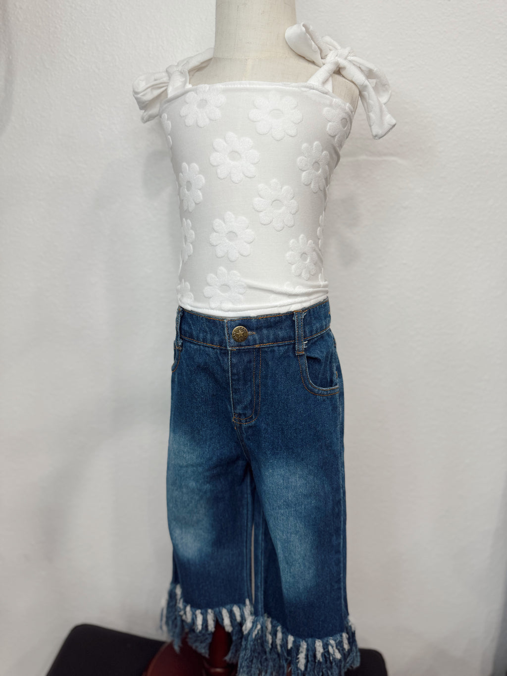 White Flower Tube Top With Straps