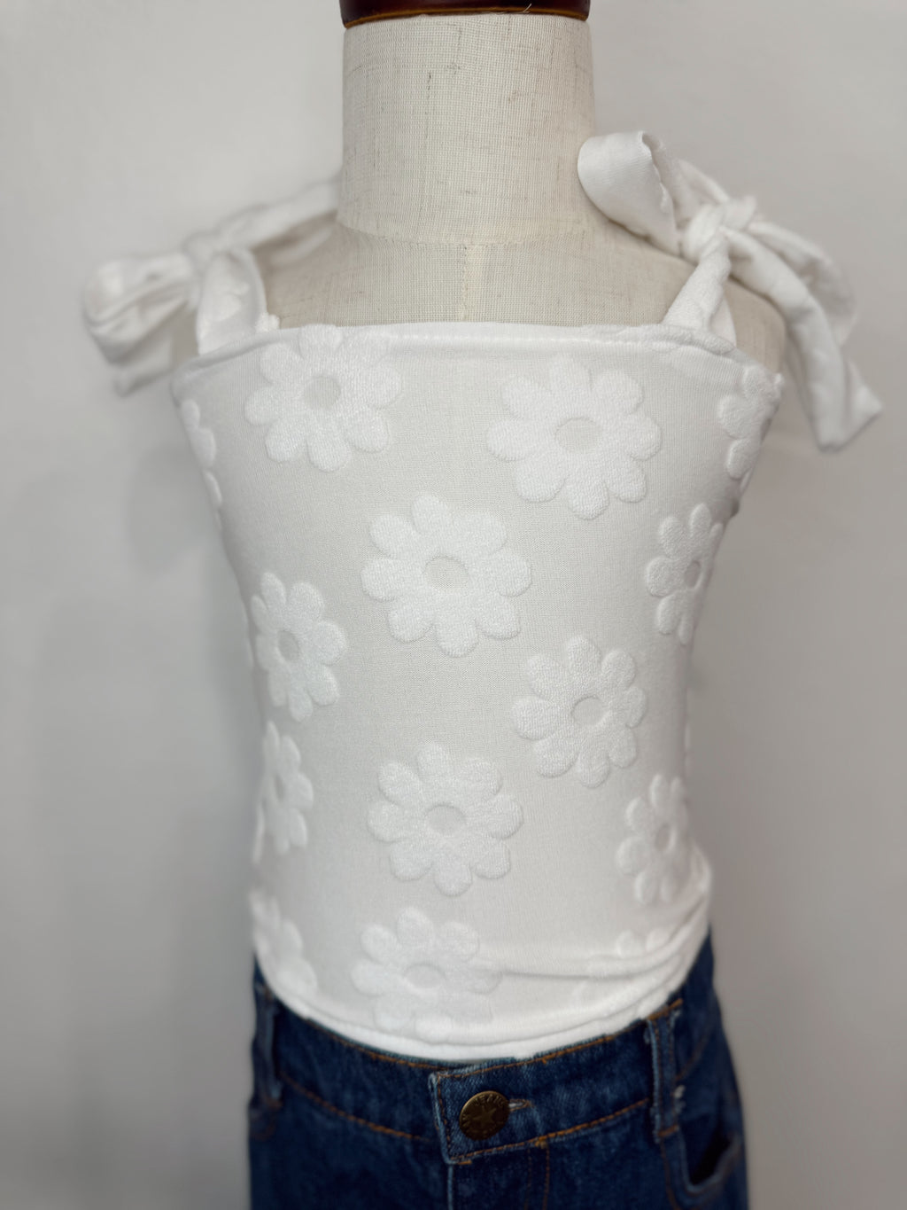 White Flower Tube Top With Straps